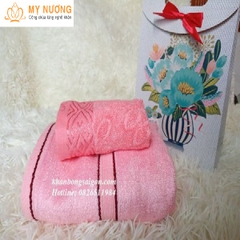 Bộ 2 khăn sợi tre cao cấp màu hồng