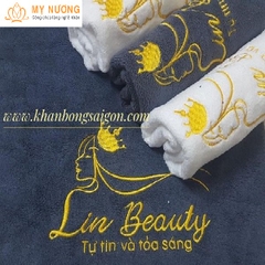 Khăn spa màu xám thêu logo (Mẫu 4)