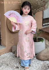 Áo dài gấm bé gái - màu hồng - TDS2512