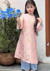 Áo dài gấm bé gái - màu hồng - TDS2512