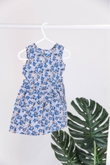 Váy hoa xanh cắt eo