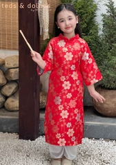 Áo dài gấm bé gái - màu đỏ - TDS2513