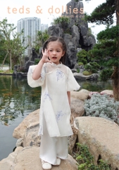 Áo dài hoa bồ công anh phối ngọc - TDAD2403