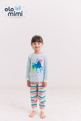 Bộ pijama dài tay Olomimi bé gái Rainbow Unicorn