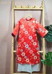 Áo dài gấm bé gái - màu đỏ - TDS2513