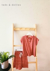 Ted & Dollies Set bé trai cam kẻ trắng - TDS2303