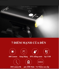 Đèn xe đạp Gaciron 400 Lumen siêu sáng, sạc USB, chống nước