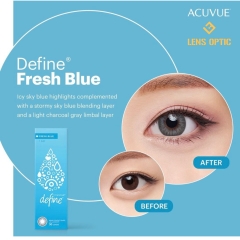 Kính áp tròng Acuvue Define Fresh Blue: lens màu Xanh Dương 1 ngày cho mắt cận