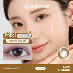 Lens mắt màu choco Ampa 14.0mm 6 tháng, kính áp tròng có độ cận -0.00 > -6.00