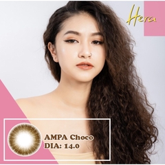 Lens mắt màu choco Ampa 14.0mm 6 tháng, kính áp tròng có độ cận -0.00 > -6.00