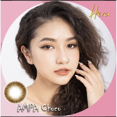 Lens mắt màu choco Ampa 14.0mm 6 tháng, kính áp tròng có độ cận -0.00 > -6.00