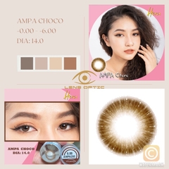 Lens mắt màu choco Ampa 14.0mm 6 tháng, kính áp tròng có độ cận -0.00 > -6.00
