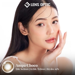 Lens mắt màu choco Ampa 14.0mm 6 tháng, kính áp tròng có độ cận -0.00 > -6.00