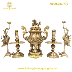 Bộ Ngũ Sự Đồng Vàng Thau Hai Mau cao 50cm
