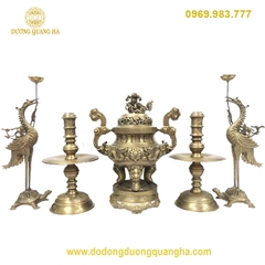 Bộ Ngũ Sự Đồng Vàng Thau Hun Đỏ cao 50cm