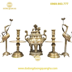 Bộ Ngũ Sự Đồng Đỏ Khảm Tam Khí cao 50cm
