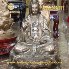 Tượng Phật Bà Tọa Sen Đồng Đỏ Khảm Bạc