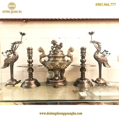 Bộ Ngũ Sự Bằng Đồng Đỏ Khảm Ngũ Sắc 50 Rồng Nổi