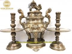 Bộ Tam Sự Đồng Đỏ Khảm Tam Khí Sòi Cao 60cm