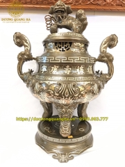 Bộ Tam Sự Đồng Đỏ Khảm Tam Khí Sòi Cao 60cm