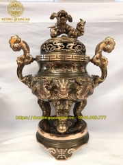 Đỉnh Thờ Đồng Đỏ Phớt Nỉ Đúc Rồng Nổi Cao 50cm