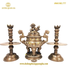 Bộ tam sự đồng đỏ khảm ngũ sắc cao 60cm