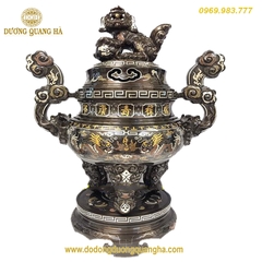 Bộ Tam Sự Đồng Đỏ Khảm Ngũ Sắc Cao 60cm