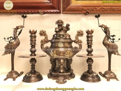 BỘ NGŨ SỰ CAO 60CM ĐỒNG ĐỎ KHẢM NGŨ SẮC