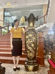 LỌ LỘC BÌNH ĐỒNG ĐỎ PHỚT ĐIỂM DÁT VÀNG