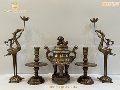BỘ NGŨ SỰ CAO 35CM ĐỒNG ĐỎ KHẢM TAM KHÍ