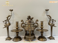BỘ NGŨ SỰ CAO 45CM ĐỒNG ĐỎ KHẢM TAM KHÍ