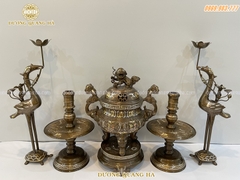 BỘ NGŨ SỰ CAO 45CM ĐỒNG ĐỎ KHẢM TAM KHÍ