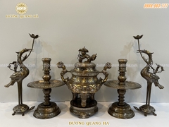 BỘ NGŨ SỰ CAO 50CM ĐỒNG ĐỎ KHẢM TAM KHÍ