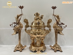 BỘ TAM SỰ CAO 50CM HOA VĂN SÒI CHẤT LIỆU ĐỒNG ĐỎ MỘC