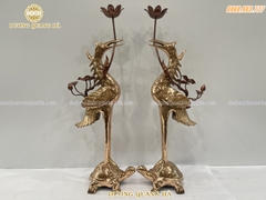 CẶP HẠC THỜ BẰNG ĐỒNG ĐỎ MỘC PHUN BÓNG HOA SEN GIẢ CỔ