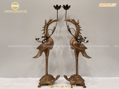 ĐÔI HẠC THỜ BẰNG ĐỒNG ĐỎ GIẢ CỔ CAO 60CM