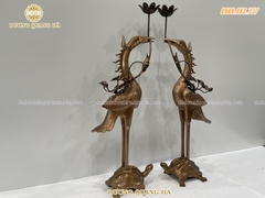 ĐÔI HẠC THỜ BẰNG ĐỒNG ĐỎ GIẢ CỔ CAO 60CM
