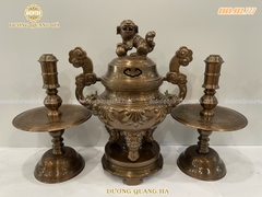 BỘ TAM SỰ 60 HOA SÒI CHẤT LIỆU ĐỒNG ĐỎ LÀM MÀU GIẢ CỔ