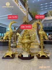Đỉnh Tai Mây và Hạc Thờ Cỡ Lớn Thếp Vàng 9999