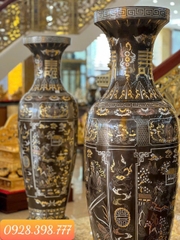 Lộc bình đồng đỏ khảm ngũ sắc