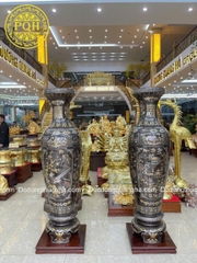 Lộc bình đồng đỏ khảm ngũ sắc