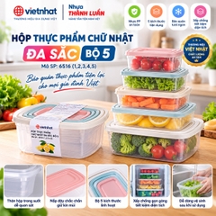 HỘP THỰC PHẨM CHỮ NHẬT ĐA SẮC BỘ 5 -6516 (1,2,3,4,5,6)