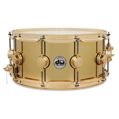 DW Collector's Series Metal Snare Drum - 6.5 inch x 14 inch, Polished Brass with Gold Hardware