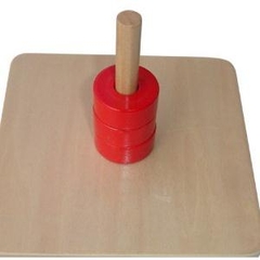 Các đĩa tròn màu đỏ nằm trên trục thẳng đứng