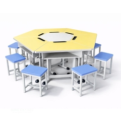 Bàn học sinh đa chức năng hình lục giác  chân tăng chỉnh mặt gỗ MDF