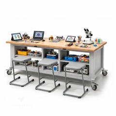 Bàn học công nghệ mặt gỗ tự nhiên phòng STEAM Lab dài 2400mm SONGVIET EEC