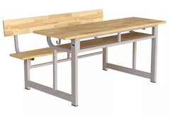 Bàn học sinh liền ghế có tựa gỗ cao su