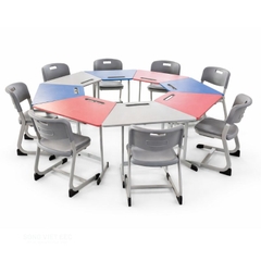 Bàn học sinh đa chức năng hình bát giác chân Oval cố định mặt gỗ MDF