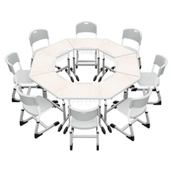 Bàn học sinh đa chức năng hình bát giác chân tăng chỉnh mặt gỗ MDF