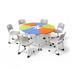 Bàn học sinh đa chức năng xếp hình tròn chân Oval cố định mặt gỗ MDF